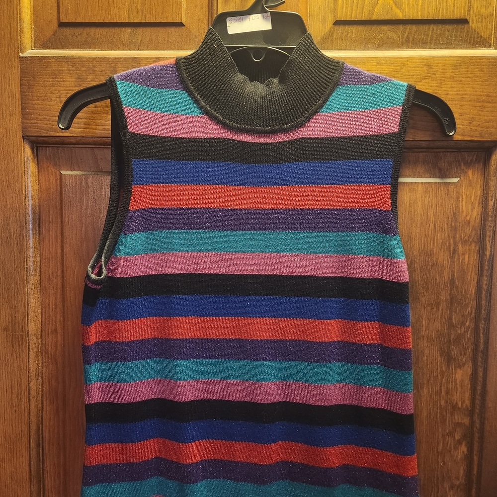 Striped Style & Co Sleeveless Turtleneck Sweater Petite